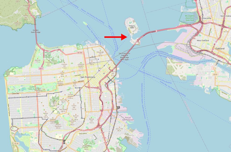 Die zwei Inseln in der Mitte der Baybridge