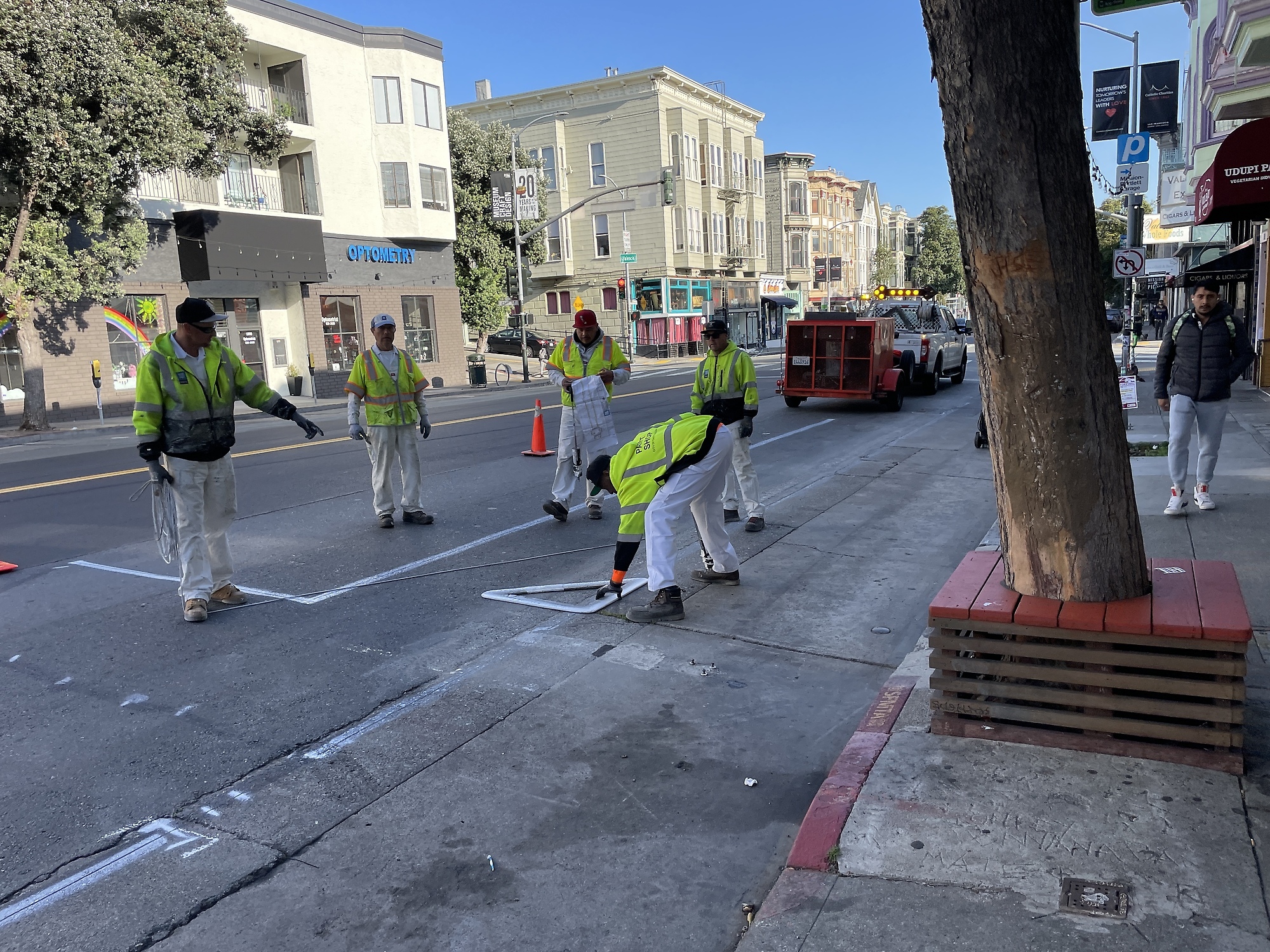 Construction workers couldn't care less; the city is paying for it anyway.