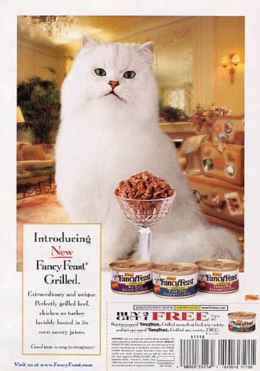 Eine Anzeige für Katzenfutter in der Zeitung. Kauft man zwei Dosen, kriegt man eine umsonst, wenn man den Coupon vorlegt!