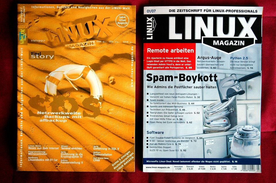 Michaels Kolumne "Perl-Snapshot" im Linuxmagazin geht ins zehnte Jahr: Die Ausgaben 10/1997 und 01/2007.