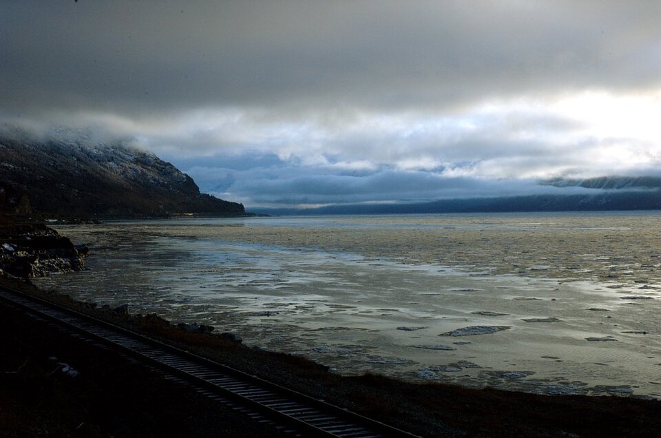Fjord 50 Meilen südlich von Anchorage. Das Tageslicht ist immer leicht schummrig.